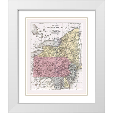 Middle States - Mitchell 1877 White Modern Wood Framed Art Print with Double Matting by Mitchell