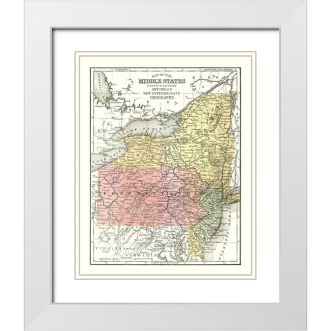 Middle States - Mitchell 1869 White Modern Wood Framed Art Print with Double Matting by Mitchell