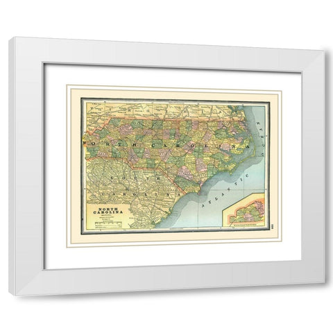 North Carolina - Johnson 1888 White Modern Wood Framed Art Print with Double Matting by Johnson