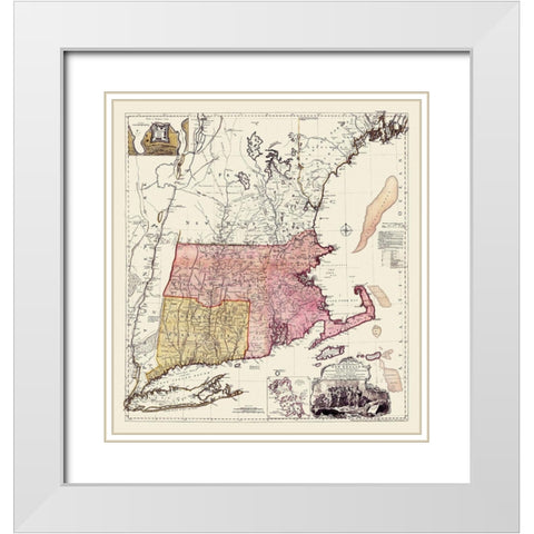 New England, Massachusetts Bay, New Hampshire White Modern Wood Framed Art Print with Double Matting by Unknown
