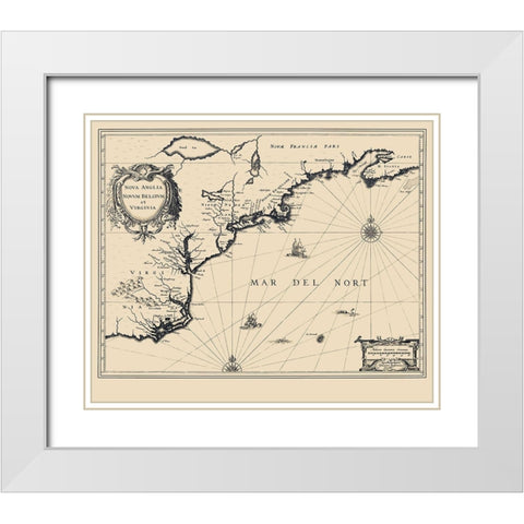New England to Virginia Dutch Map - Janbonius 1642 White Modern Wood Framed Art Print with Double Matting by Janbonius