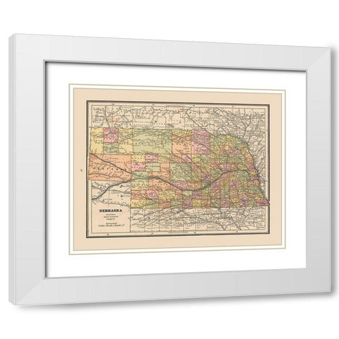Nebraska - Cram 1888 White Modern Wood Framed Art Print with Double Matting by Cram