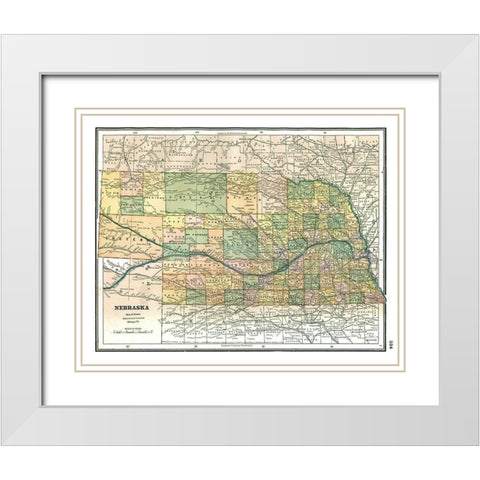 Nebraska - Johnson 1888 White Modern Wood Framed Art Print with Double Matting by Johnson