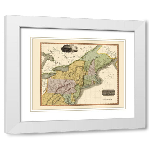 Northeastern United States - Thomson 1817 White Modern Wood Framed Art Print with Double Matting by Thomson