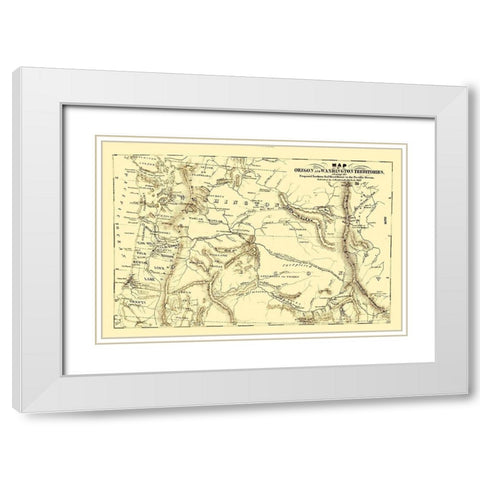 Oregon and Washington Proposed Railroad Route 1855 White Modern Wood Framed Art Print with Double Matting by Disturnell