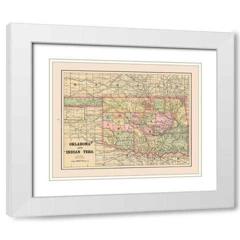 Oklahoma, Indian Territory - Cram 1892 White Modern Wood Framed Art Print with Double Matting by Cram
