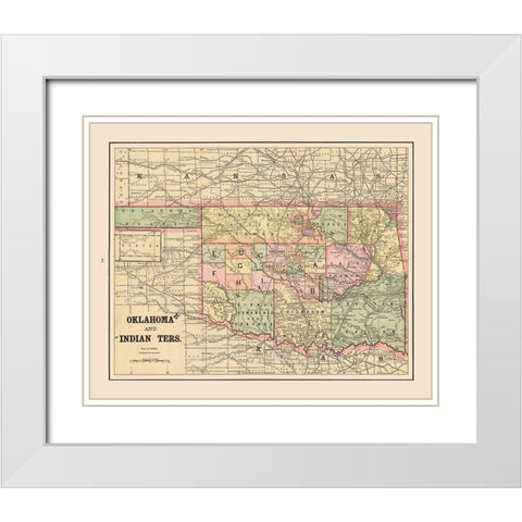 Oklahoma, Indian Territory - Cram 1892 White Modern Wood Framed Art Print with Double Matting by Cram