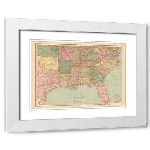 Southern Section of US - Black 1867 White Modern Wood Framed Art Print with Double Matting by Black