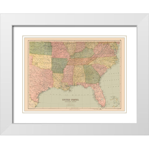 Southern Section of US - Black 1867 White Modern Wood Framed Art Print with Double Matting by Black