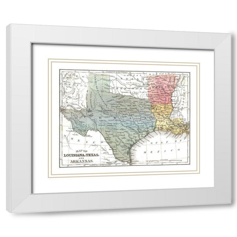 Louisiana, Texas, Arkansas - Mitchell 1869 White Modern Wood Framed Art Print with Double Matting by Mitchell