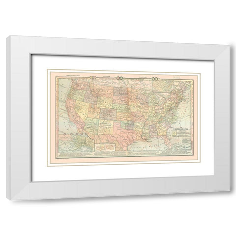 United States - Time Zones - Monteith 1882 White Modern Wood Framed Art Print with Double Matting by Monteith