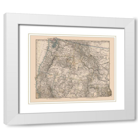 Northwest United States - Stieler 1885 White Modern Wood Framed Art Print with Double Matting by Stieler