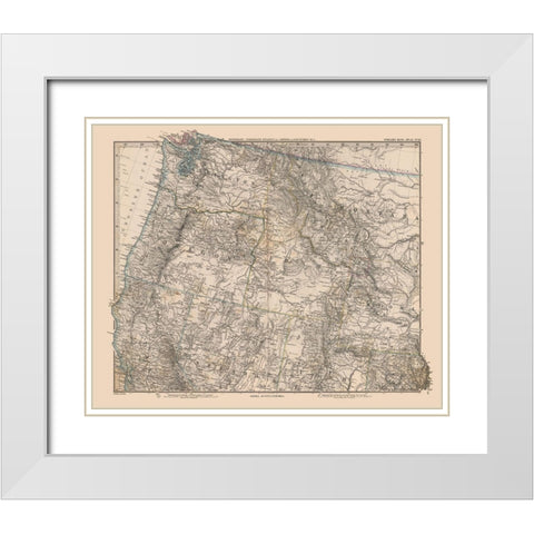Northwest United States - Stieler 1885 White Modern Wood Framed Art Print with Double Matting by Stieler