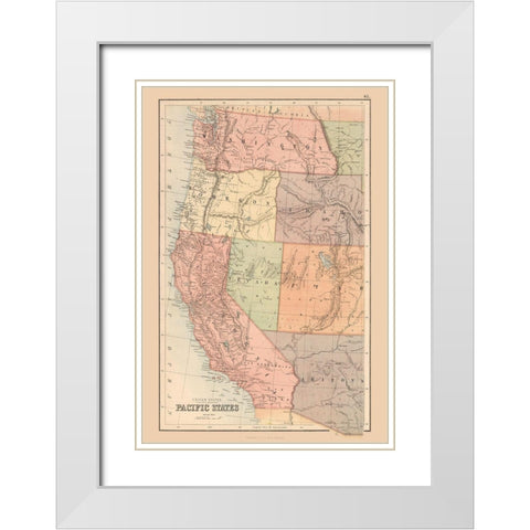 Pacific States of US - Black 1867 White Modern Wood Framed Art Print with Double Matting by Black