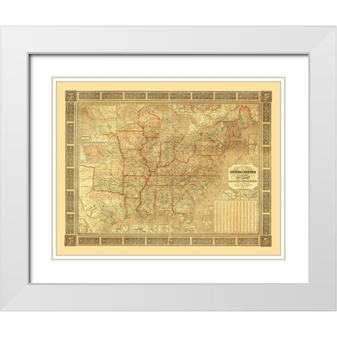 United States - Canada - Harper 1847 White Modern Wood Framed Art Print with Double Matting by Harper