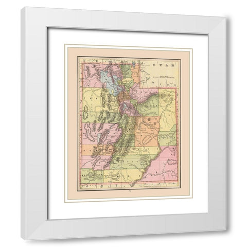 Utah - Cram 1892 White Modern Wood Framed Art Print with Double Matting by Cram