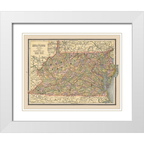 Virginia, West Virginia - Cram 1888 White Modern Wood Framed Art Print with Double Matting by Cram