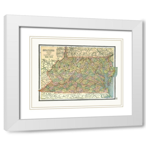 Virginia, Maryland, Delaware - Johnson 1888 White Modern Wood Framed Art Print with Double Matting by Johnson