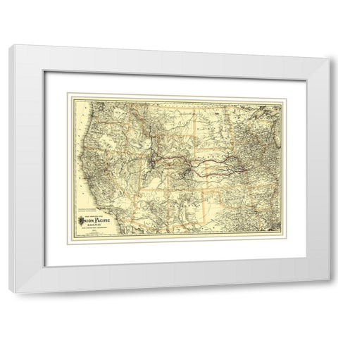 Union Pacific Railway - Colton 1882 White Modern Wood Framed Art Print with Double Matting by Colton