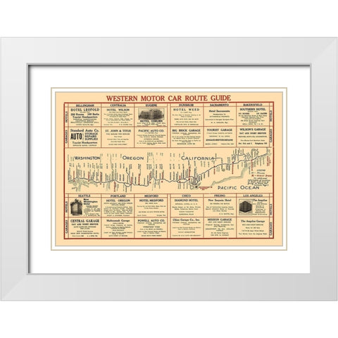 Western Motor Car Route Guide - 1915 White Modern Wood Framed Art Print with Double Matting by Unknown