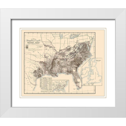 Disributiont of Slaves In the Southern States 1865 White Modern Wood Framed Art Print with Double Matting by Steinwehr