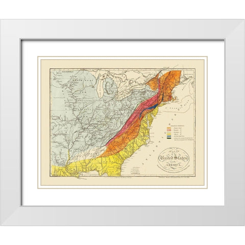 United States of America - Melish 1817 White Modern Wood Framed Art Print with Double Matting by Melish