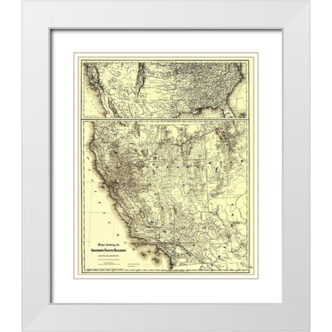 Southern Pacific Railroad with Connections 1875 White Modern Wood Framed Art Print with Double Matting by Colton