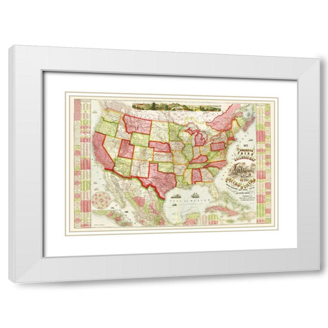 American Union Railroads - Haasis 1866 White Modern Wood Framed Art Print with Double Matting by Haasis