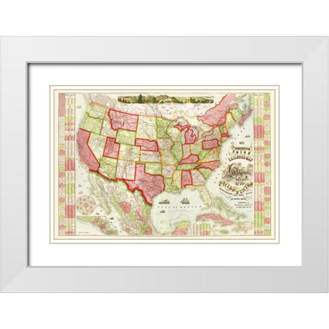 American Union Railroads - Haasis 1866 White Modern Wood Framed Art Print with Double Matting by Haasis