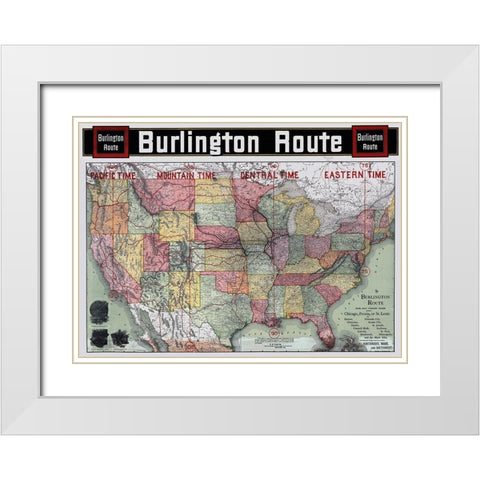 Burlington Railroad Route - Rand McNally 1892 White Modern Wood Framed Art Print with Double Matting by Rand McNally