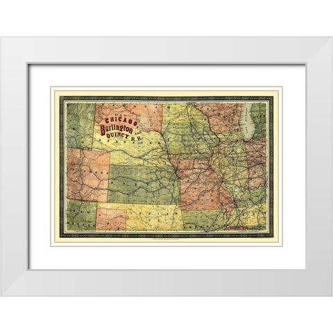 Chicago, Burlington and Quincy Railroad 1879 White Modern Wood Framed Art Print with Double Matting by Heubach