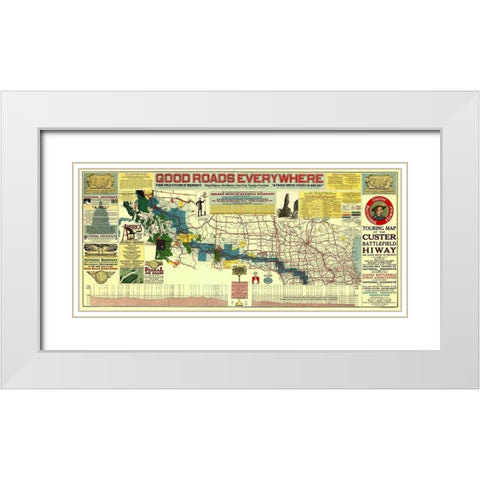 Custer Battlefield Highway - Mulford 1925 White Modern Wood Framed Art Print with Double Matting by Mulford