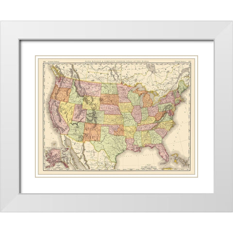 United States of America - Rand McNally 1897 White Modern Wood Framed Art Print with Double Matting by Rand McNally
