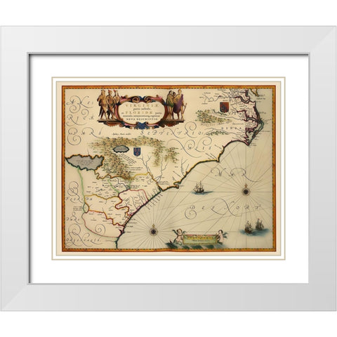 Southeast United States - Blaeu 1640 White Modern Wood Framed Art Print with Double Matting by Blaeu