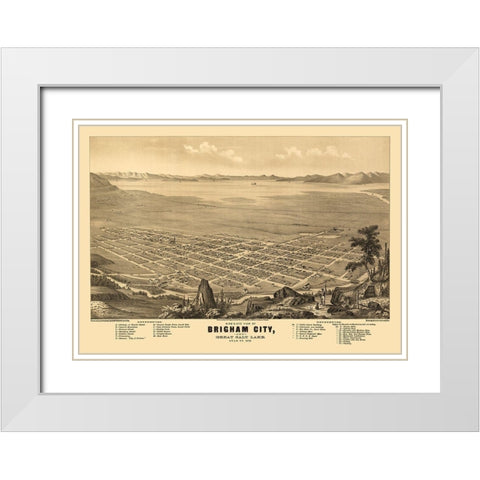 Brigham Utah - Glover 1875  White Modern Wood Framed Art Print with Double Matting by Glover