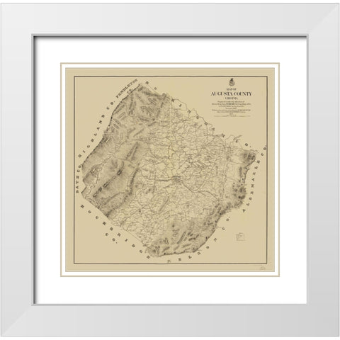 Augusta County Virginia - Hotchkiss 1875  White Modern Wood Framed Art Print with Double Matting by Hotchkiss