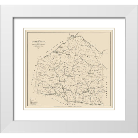Lunenburg County Virginia - Hotchkiss 1871 White Modern Wood Framed Art Print with Double Matting by Hotchkiss