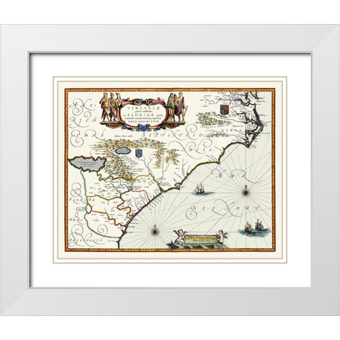 Virginia to Florida - Southeast Coast - 1640 White Modern Wood Framed Art Print with Double Matting by Powhatan