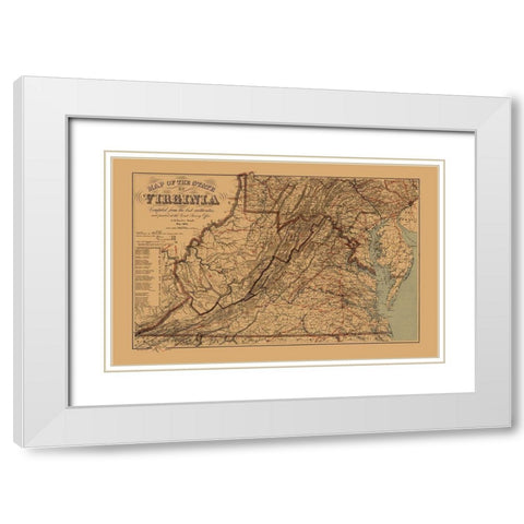 Virginia, West Virginia - Krebs 1864 White Modern Wood Framed Art Print with Double Matting by Krebs