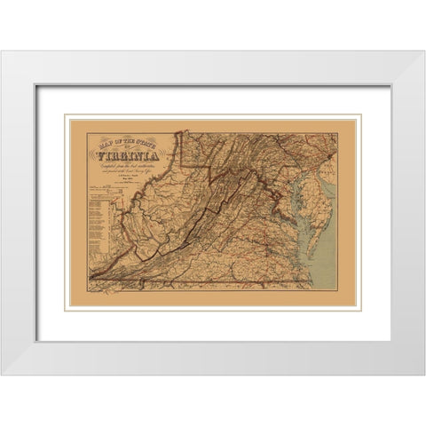 Virginia, West Virginia - Krebs 1864 White Modern Wood Framed Art Print with Double Matting by Krebs