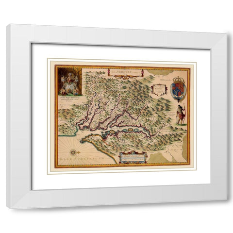 Virginia - Hondius 1633 White Modern Wood Framed Art Print with Double Matting by Hondius