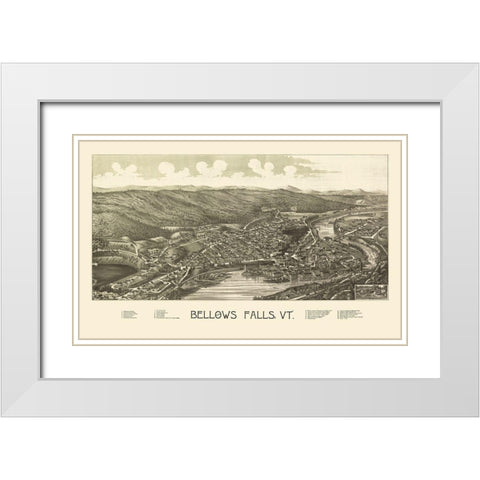 Bellows Falls Vermont - Burleigh 1886 White Modern Wood Framed Art Print with Double Matting by Burleigh