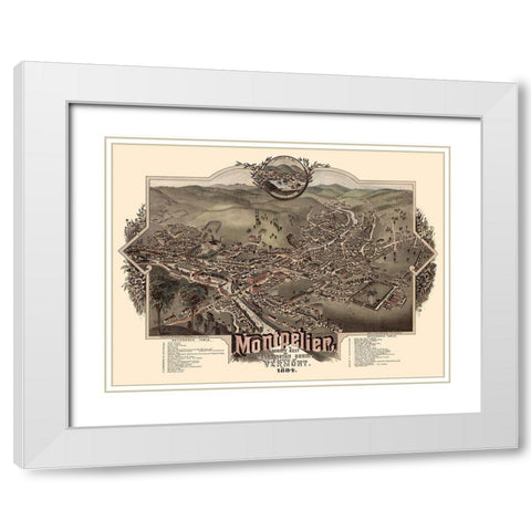 Montpelier Vermont - Norris 1884  White Modern Wood Framed Art Print with Double Matting by Norris