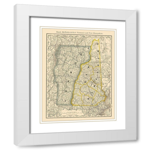 Vermont, New Hampshire - Rand McNally 1879 White Modern Wood Framed Art Print with Double Matting by Rand McNally