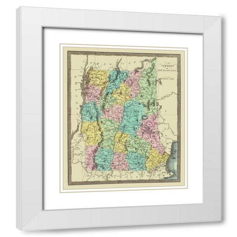 Vermont, New Hampshire - David Burr 1835 White Modern Wood Framed Art Print with Double Matting by Burr