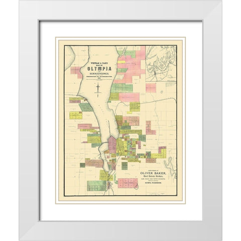 Olympia Washington Landowner - Whitham 1890 White Modern Wood Framed Art Print with Double Matting by Whitham