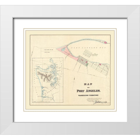 Port Angeles Washington - Edmunds 1864  White Modern Wood Framed Art Print with Double Matting by Edmunds