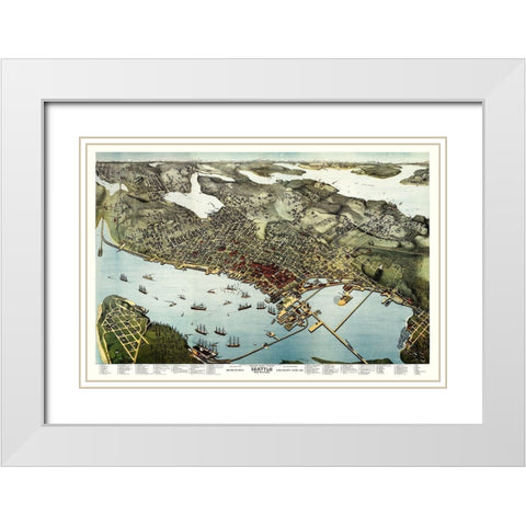 Seattle Washington - Hughes 1891 White Modern Wood Framed Art Print with Double Matting by Hughes