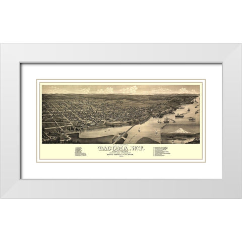 Tacoma Washington - Stoner 1884 White Modern Wood Framed Art Print with Double Matting by Stoner