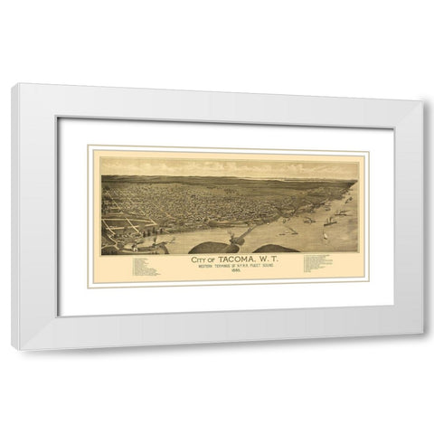 Tacoma Washington -1885 White Modern Wood Framed Art Print with Double Matting by Unknown